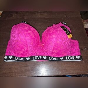 Lukasi Hot Pink Floral Lace Padded Underwire Bra Size 40